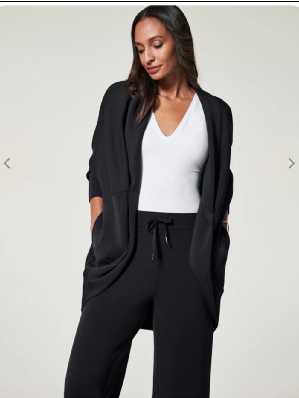 NWOT SPANX Black Open-Front Draped Knit Cardigan